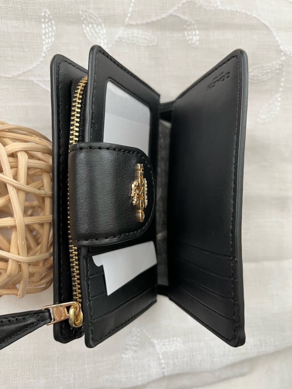 Coach Brown and Black Medium Corner Zip Signature Compact Wallet - Picture 4 of 6
